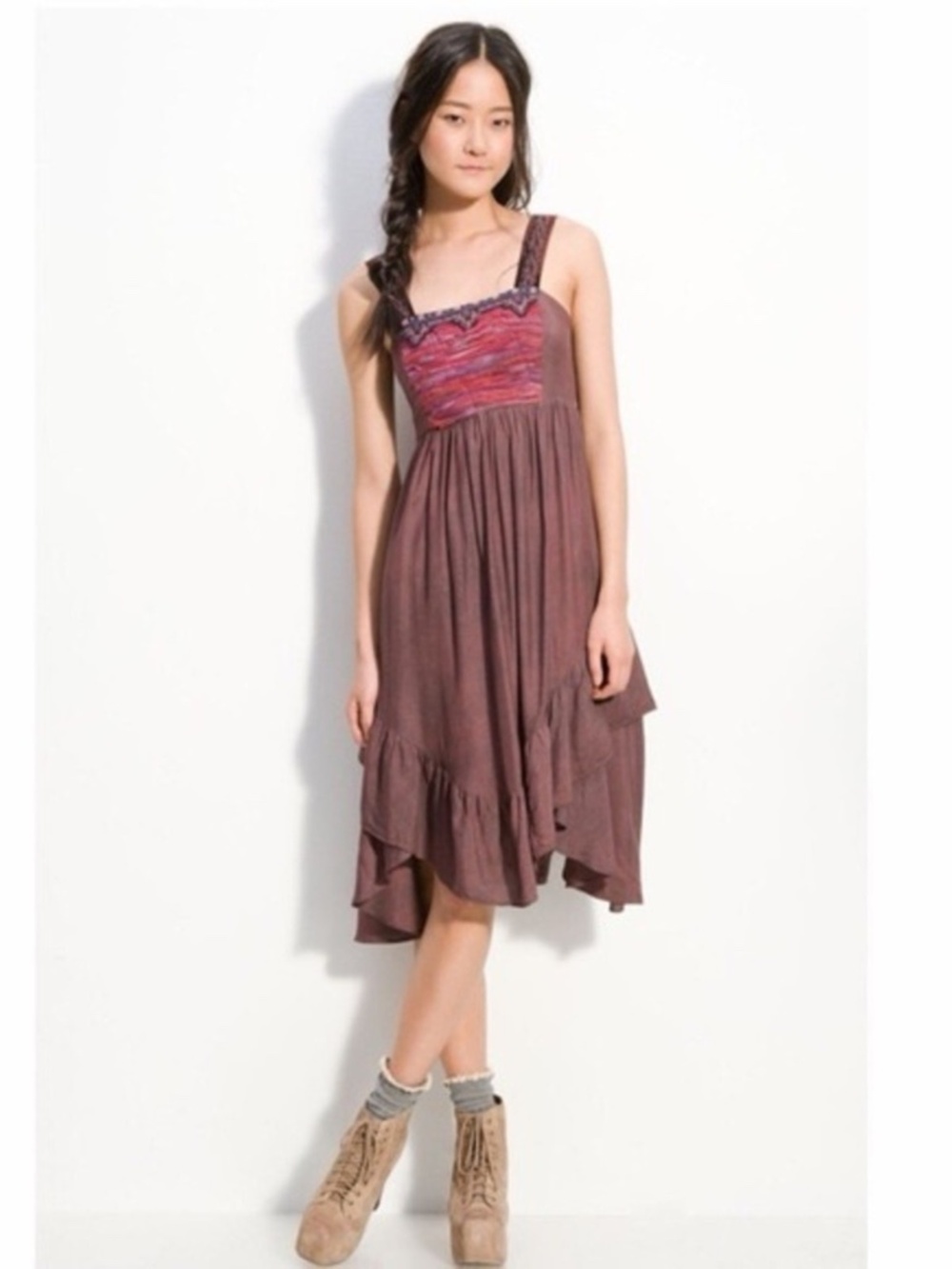 Free People Autumn Fields Midi Dress Size Small Pink Brown Goth Y2k Witchy Comfy